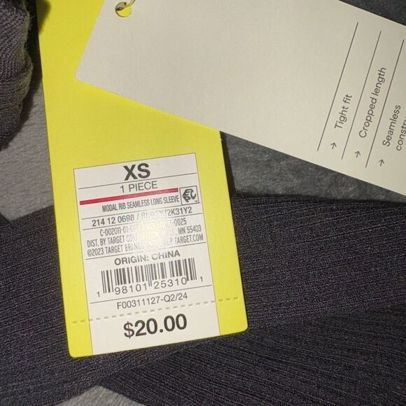 Nwt XS modal black rib seamless long sleeve shirt - Picture 4 of 4